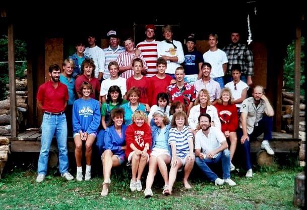 group of camp kids and counselors from the 80s