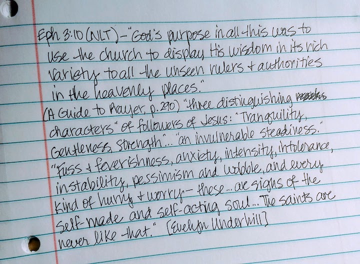 handwritten notes about a Bible reading and devotional in a journal