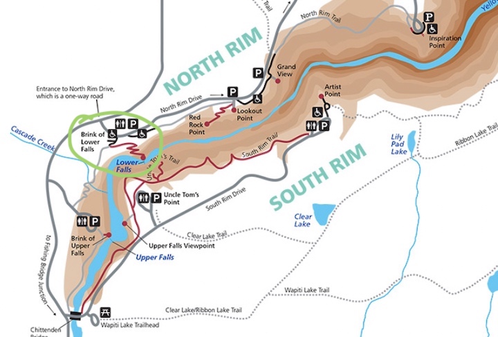 map of Brink Trail at Yellowstone Grand Canyon