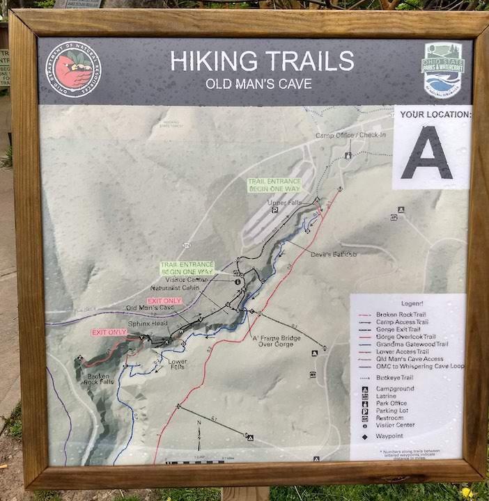 Trail map of Old Man's Cave hiking trail, Ohio State Parks system