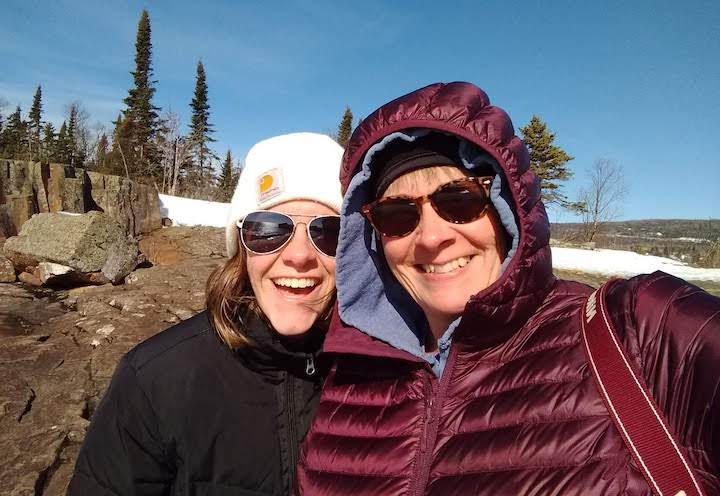 daugher and mom outside in winter