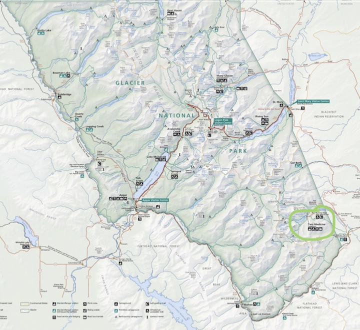 map of Glacier Nat'l Park with Two Medicine circled