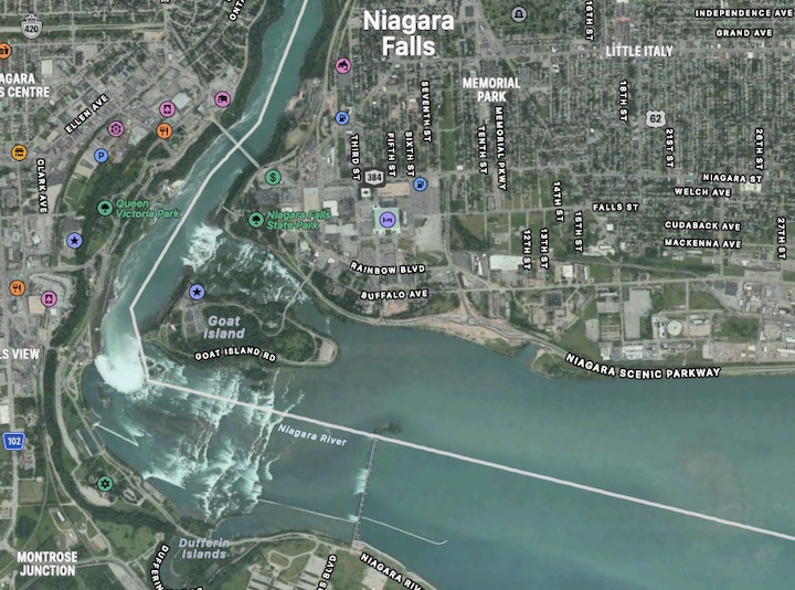 overhead satellite map of niagara falls area