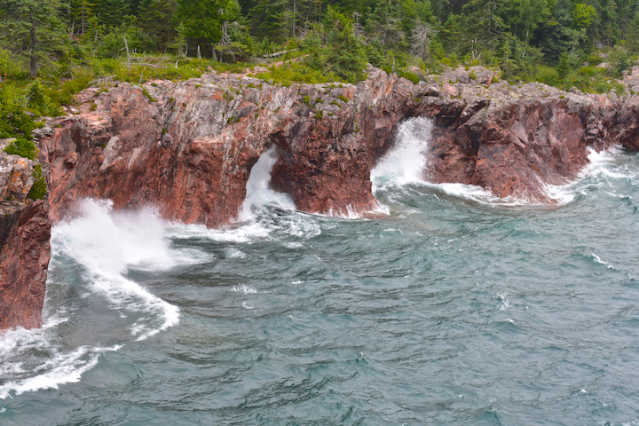 Superior waves crash into the shoreline cliffs near Shovel Point