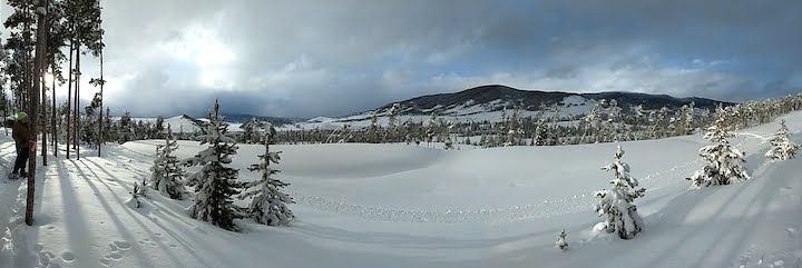 panorama of golf course near Dillon, CO covered in 30 inches of snow