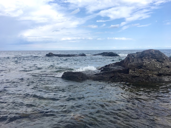 Lake Superior with shoreline boulders
