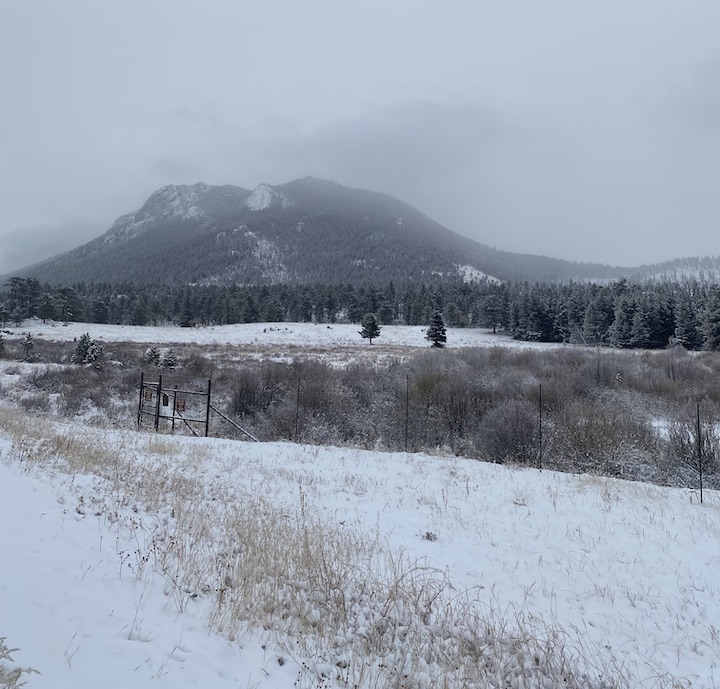 Colorado mountain in snow and mist