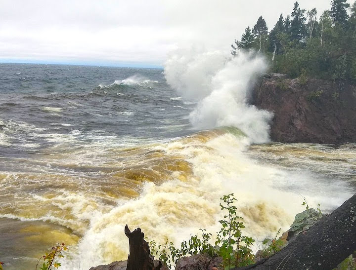 Lake Superior's big waves strike the shoreline
