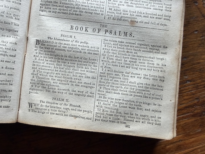 page 1 of The Book of Psalms in an 1855 Bible